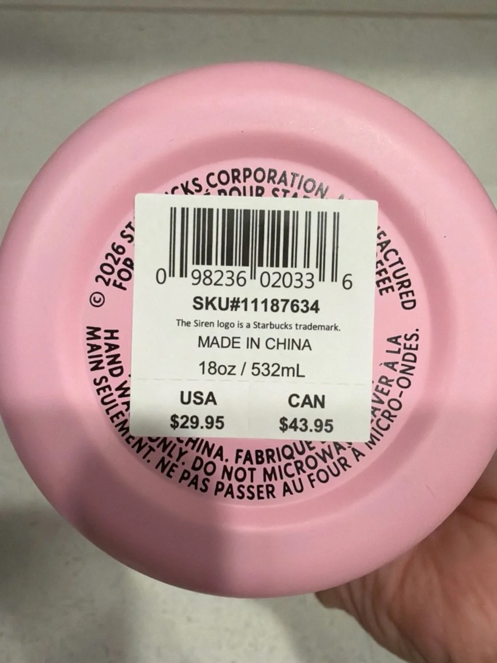 Starbucks Pink and White Swirl Travel Bottle